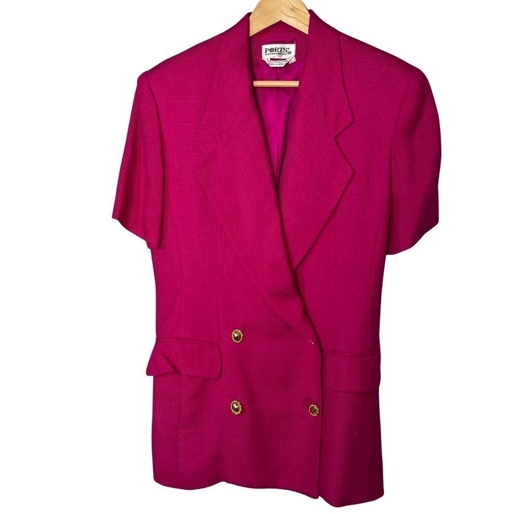 Vintage 80s Ports International Hot Pink Double Breasted Short Sleeve Blazer